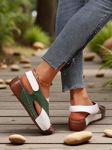 Giày sandal đế xuồng phối màu dành cho nữ, giày bệt hở mũi đế dày thoải mái, giày lười đi biển tiện dụng. - Màu xanh Bạc hà - Xem 6