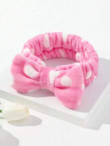 1 Pink Polka Dot Shower Cap Headband. Cute Elastic Bow Hair Accessories, Soft Polyester Bandanas For Women And Girls, Headscarves For Washing Faces, Home Bathroom Accessories, Winter Decorations. - Multicolor - View 9