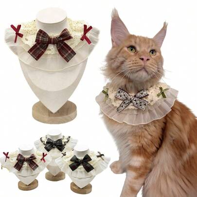 Söt Rosett Prinsessa Lolita Husdjurshaklapp Retro Pastoral Stil Hundbandana Halsband Halsduk