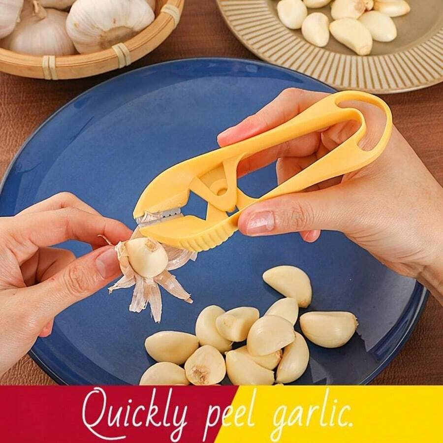 1pc Stainless Steel Garlic Peeler, Easy Garlic Skin Removal Tool, Ergonomic Handle, Suitable For Home And Professional Use, Essential Kitchen Gadget - Orange - View 1