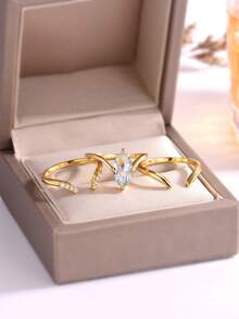 3pcs/Set European & American Fashion Marquise Cut Rhinestone Wing Stackable Rings, Suitable For Proposal, Anniversary, Holiday Gifts - Multicolor - View 4