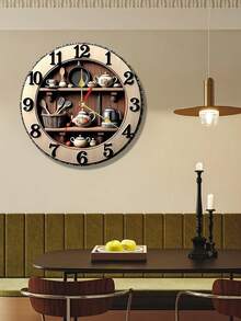 2D 10/12 Inch Wooden Wall Clock, Kitchen Utensil Pattern Design - Silent, Battery Powered, No Ticking Sound, Suitable For Kitchen, Bathroom, Living Room Decor (Batteries Not Included), Kitchen Wall Clock | Decorative Wall Clock | Wooden Wall Clock - Multicolor - View 4