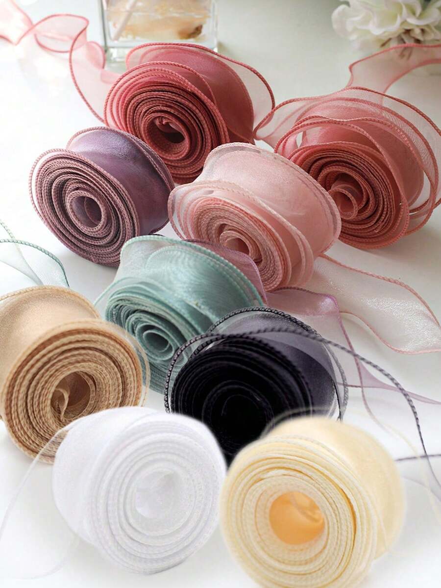 1 peça/2 peças/4 peças 10 Jardas/Rolo Cauda de Peixe Tule Colorido, Fita de Tecido Transparente de Cor Sólida, Para Embrulho de Presentes, Decoração de Buquê Floral do Dia dos Namorados, Decoração de Festa de Casamento, Adequado para Convites, Artesanato, Laços de Cabelo, Sem Núcleo Incluído