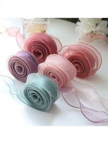 1 peça/2 peças/4 peças 10 Jardas/Rolo Cauda de Peixe Tule Colorido, Fita de Tecido Transparente de Cor Sólida, Para Embrulho de Presentes, Decoração de Buquê Floral do Dia dos Namorados, Decoração de Festa de Casamento, Adequado para Convites, Artesanato, Laços de Cabelo, Sem Núcleo Incluído - Multicolorido - Visão 8