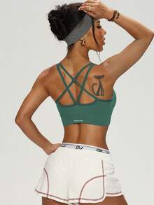 PinkTip Cross-Back Shaping Sports Bra, Built-In Bra, Supportive, Seamless Fit, Suitable For Yoga And Casual Sports - Green - View 6