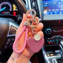 1pc Couple's Everyday "Sprinkle Sugar" Heart-Shaped Rhinestone Keychain. Matching Couple Design, One For Each Person To Hang On Keys/Bags, Provides A Sweet And Intimate "Couple's Exclusive" Identifier. High-Quality Rhinestone Ceramic Material, Available In Black/Red/White/Pink Colors. - Multicolor - View 12