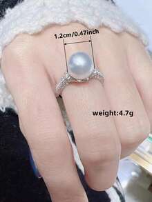 1枚优雅立方氧化锆和仿珍珠戒指，女士款，适合婚礼、订婚、周年纪念、派对、情人节及其他场合佩戴 - 1# - 查看 10