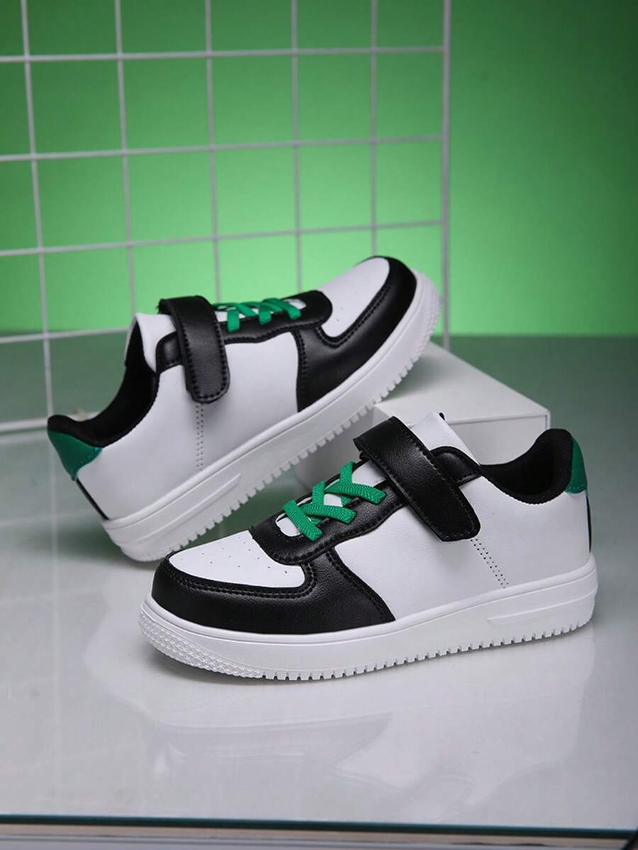 Children's Canvas Shoes, New Fashion Leather Patchwork Design, Comfortable Lightweight Thick Sole Non-Slip Casual Shoes For Middle & Big Kids, Simple Solid Color High-End Campus Student Shoes, Versatile Outdoor Casual Sports Shoes - Green - View 1