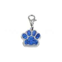 1pc Zinc Alloy Pet Dog ID Tag, Glitter Paw Print Pendant, Laser Engraved Logo Decoration