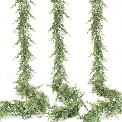 1/2/4pcs, 70in/5.9ft Artificial Eucalyptus Wreath With Baby's Breath, Fake Baby's Breath Green Wreath Floral Garland, Suitable For Easter, Mother's Day Decor, Room Decor, Bedroom Decor, Wedding Party Decor, Table Runner Decor, Curtain Decor, Bathroom Decor, Home Decor