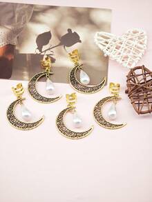 5个月亮珍珠编织发夹，金色金属质感珠子发卡，时尚发饰爪夹发卡，学习用品