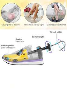 QKC 1pc Unisex Adjustable Shoe Stretcher, Made Of Plastic With Rubber Anti-Slip Pad, Suitable For Sports Shoes, Leather Shoes, High Heels And Other Shoes Widener And Lengthener - Yellow - View 5