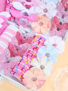 191件/套粉色闪光蝴蝶发饰套装，包含蝴蝶结、蝴蝶、花朵元素，可爱甜美，适合女孩和女士，可用于日常、派对、春季郊游、旅行、上学、情人节礼物、2026新年礼物、头部饰品、情人节饰品 - 彩色 - 查看 6