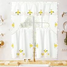 TendenciaPaquete De 3 Cortinas De Cocina De Tul Con Bordado Floral GirasolCalidad premium - 1 - Ver 8