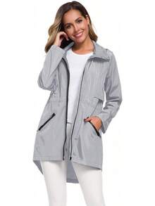 Women's Long Raincoat With Hood Outdoor Lightweight Windbreaker Waterproof - Lgr - Xem 7