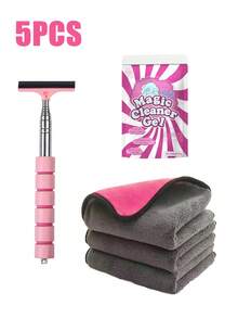 Pink Car Cleaning Kit, Includes 3pcs Car Wet Wipes, 1 Pack Car Cleaning Soft Gel, 1 Car Windshield Wiper, Pink Car Accessories, Car Supplies, Car Essentials - A - View 9