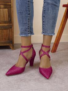 Giày cao gót mũi nhọn gợi cảm dành cho nữ, sandal khoét lỗ thời trang đa năng. - Màu Hồng Tươi - Xem 6