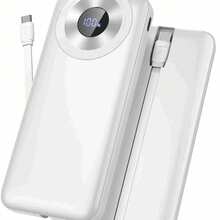 Sạc dự phòng 10000mAh sạc nhanh, có dây cáp tích hợp, 5V/3A, tốc độ sạc cao, 4 đầu ra, 2 đầu vào, màn hình LED, sạc dự phòng mỏng nhẹ cho iPhone 15/14/13, Galaxy S23/22, máy tính bảng, v.v., quà tặng ngày Valentine. - trắng - Xem 7