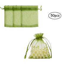 50 chiếc túi rút dây bằng vải organza màu xanh quân đội, túi quà tặng lưới mịn, túi đựng trang sức, túi trang trí đám cưới/tiệc tùng/Giáng sinh. - Nhiều màu - Xem 2