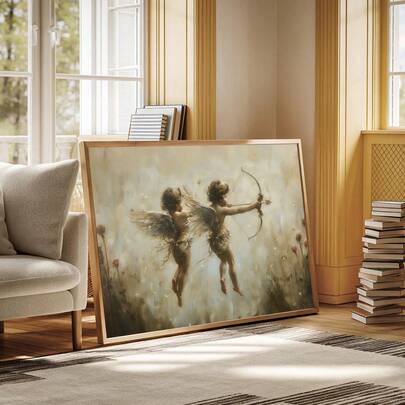 1PC Vintage Angel Canvas Poster. Silent Victoria Cupid Wall Art. Antique Valentine's Day Love Decoration, Neutral Toned Artwork. Very Suitable As Wall Decoration For Living Rooms, Bedrooms, Corridors, Dining Rooms, And Office Corridors. Home Furnishing Decoration! Interior Decoration. The Room Is Beautifully Decorated With Optional Frames.