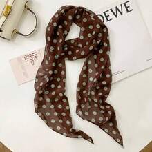 Brown Polka Dot Scarf Printed Versatile Scarf Hairband Hair Tie Long Scarf - Màu đen với những gợn sóng nước - Xem 3
