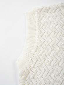 New Sleeveless Knit Top With Asymmetrical Textured Palace Style, Breathable, Spring/Summer - White - View 6