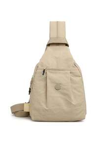 1pc Solid Color Nylon Fabric Zipper Closure Casual Fashionable Shoulder Bag/Crossbody Bag For Men, Suitable For Daily Commute, Work, School, Shopping, Short-Distance Travel - Khaki - View 6