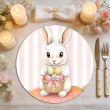 1 Set Of Complete Easter Bunny, Easter Eggs, Tulips, Basket And Lace Round Placemats, Suitable For Spring, Summer, Autumn And Winter, Multi-Color Pattern Design, Made Of 100% Polyester, Size: 15*15 Inches, Machine Washable, Polyester Material, Heat-Resistant And Stain-Resistant - Multicolor - View 7