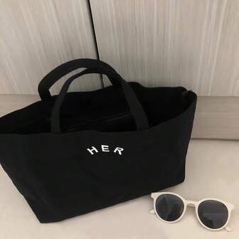 Casual Minimalist Letter Canvas Tote Bag, Fashionable Solid Color Handbag, High Cost-Effective Versatile Tote Bag Suitable For Moms, Students, Office Workers For Shopping And Outing