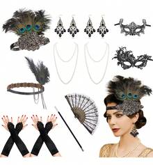 TendenciaMascara Gatsby Accesorios Disfraz Halloween Plumas DiademaCalidad premium - C negra - Ver 1