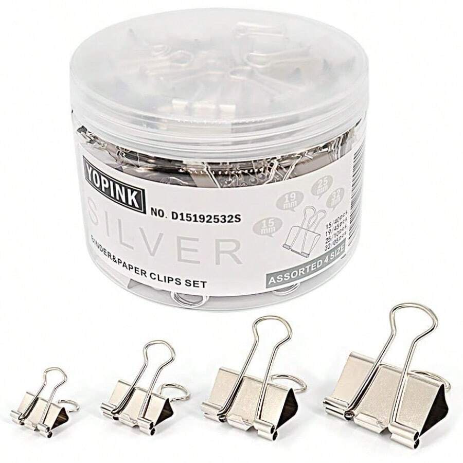 Clips de Papel para Carpetas, Juego de Tamaños Variados (, Pequeño, Mediano,) para Suministros de Oficina y Hogar (Plata) - 1 - Ver 1
