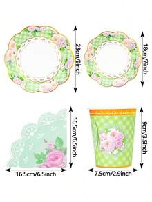 10pcs/20pcs50pcs/80pcs Green Floral Tea Party Supplies Floral Tea Cups With Handle Tea Paper Plates Disposable Flower Cups And Saucers Sets For Garden Birthday Bridal Wedding Afternoon Tea Party Supplies Decor - Multicolor - View 2