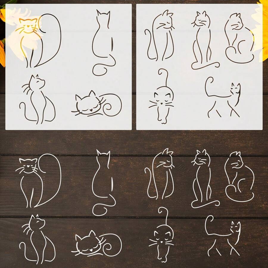 2 pezzi Modello di sagoma di gatto in plastica PET cava da 20 cm, sagoma di gatto per animali domestici, strumento di pittura fai-da-te per legno, tessuto, borse, pareti, pietra, pavimenti - Multicolore - Visualizzare 1