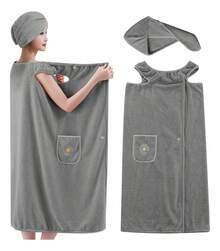 TendenciaBata De Baño Y Toalla Para Cabello Para Dama Súper Absorbent Gris LisaCalidad premium - 1 - Ver 2