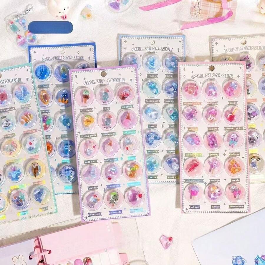 3D Creative Space Food Cartoon Round Relief Stickers Scrapbooking Diy Journal Cute Stationery Sticker - Color - View 1