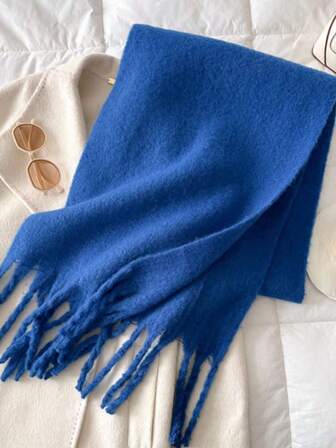 وشاح شتوي للنساء قطعة واحدة، بونشو أسود من الكشمير الاصطناعي، سميك ودافئ، وشاح صوفي ذو لون أحادي مع شرابات للنساء، إكسسوار شال خارجي للنساء