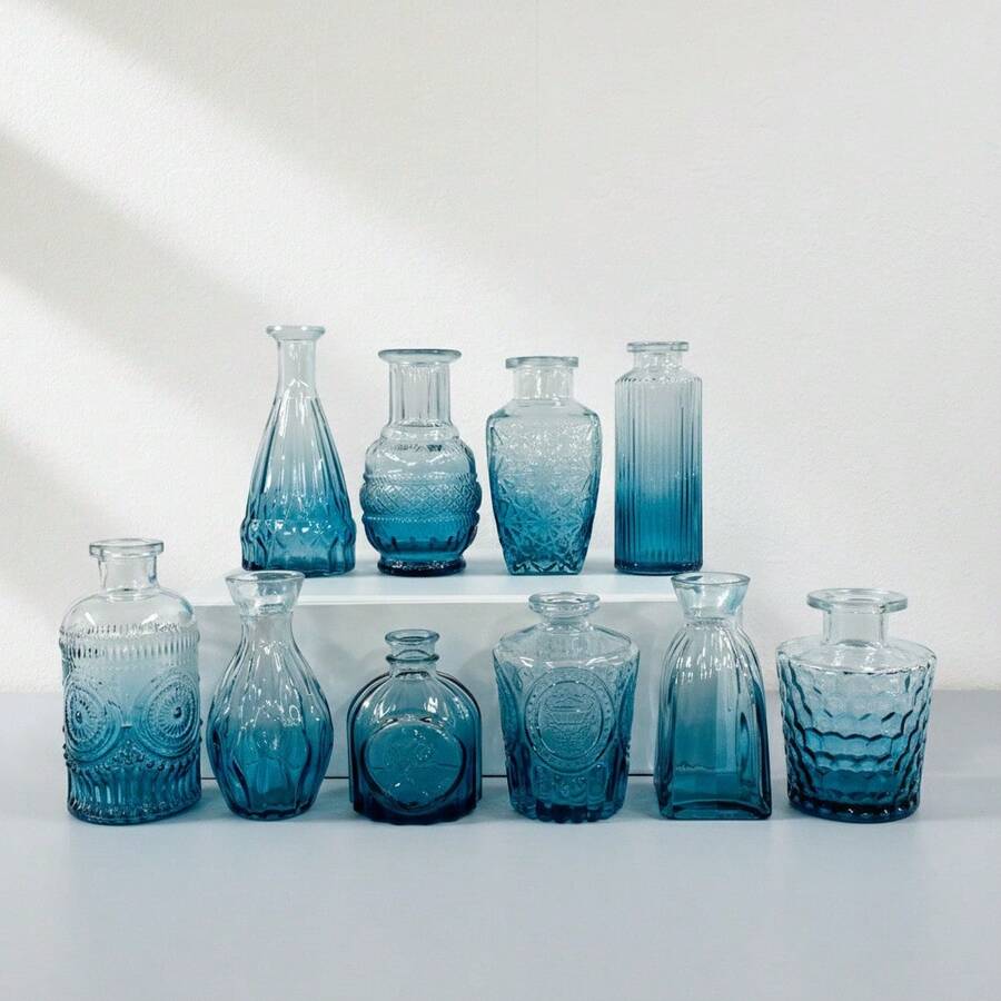 TendenciaSet De Mini Floreros De Vidrio Decorativos Jarrones Cristal AzulCalidad premium - Transparente - Ver 1