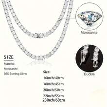1pc S925 Sterling Silveryy Moissanite Tennis Necklace, Elegant Unisex Jewelry, Ideal For Daily Wear, With Perfect For Wedding, Engagement, Holiday, Halloween, Christmas,  Gifts - 1ct - Xem 4