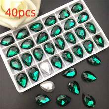 40pcs 1.0cm/0.39inch And 1.4cm/0.55inch Teardrop Colored Rhinestone Transparent Glass Diamond Shaped Silver-Plated DIY Rhinestone Accessory For DIY Nail Art, Clothing, Shoes And Jewelry Making.