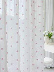 1 Panel & 2 Panels Pink Polka Dot Fluffy Ball Sheer Curtains, Modern Minimalist Style, Rod Pocket Design, Translucent But Not See-Through, Washable, Easy Care, Suitable For Living Room, Bedroom, Various Room Types - Pink - View 3