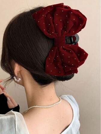 1 st. hårspänne med enfärgad sammet och strass för kvinnor, superstort hårspänne med dubbel rosett, elegant och sött mode för skolan, fest, dans, vardagskläder, modehåraccessoarer, eleganta hårklor, hårspänne för kvinnor, kausalt hårspänne