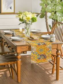 1 件波西米亚风桌旗，菱形格纹长方形桌布，多种尺寸可选，适合家庭用餐、厨房装饰、家居装饰、户外派对和餐厅装饰，是户外餐桌布置的完美礼物，亚麻质感外观，餐桌装饰，节日装饰 - 薑色 - 查看 7