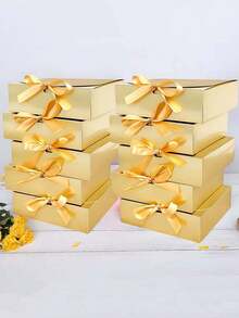 10pcs Golden Bow Gift Box, Bridesmaids Invitation Gift Box, Luxury Golden Ribbon Gift Box, Wedding Gift Box, Birthday Gift Box, Party Gift Box, Bridesmaids Gift Box, Graduation Gift Box, Valentine's Day Gift Box - Multicolor - View 7