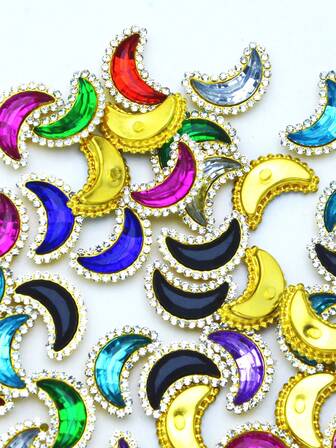 50 piezas de decoraciones de cristal de rinoceronte de colores mixtos con forma de luna y girasol hechas a mano, adecuadas para ropa, zapatos, bolsos y otros materiales y accesorios de decoración DIY