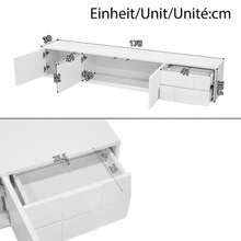Meuble TV bas moderne blanc 170 cm, Schwebend ou Stehend, High Glanz-Oberfläche, Robinets avec 3 Türen et 2 Schubladen, Antique Stauraum für Wohnzimmer - Blanc - Voir 11