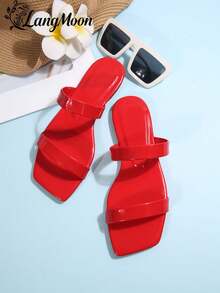 2026 neue Mode Damen Pantoffeln, mit glänzender/metallischer Textur Obermaterial in minimalistischem Design, schaffen auffallende flache und bequeme Silhouette, personalisierte Farben kombinieren modischen Chic-Stil, bequem und vielseitig für den täglichen Gebrauch, geeignet für Urlaub, Partys, Neujahrsfeiern, Dates und verschiedene Anlässe, ideal für Neujahrsfeiern und Feierlichkeiten - Rot – Doppelband - Übersicht 5