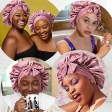 Awegeo Red de dormir para mujer de doble capa de satén y spandex con un solo color y borde ondulado, gorra de dormir elegante y cómoda, transpirable y suave, adecuada para dormir y cuidado del pelo - A - Ver 9