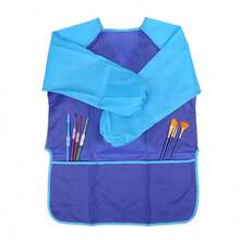 1pc Polyester Youngsters' Waterproof Art Apron - Blue With Paint Splatter Design, Easy-To-Wear Reverse Cover-Up For Painting & Mealtime
