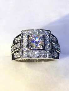 1pc Elegant Cubic Zirconia Ring, Women's Wedding Engagement Party Jewelry Gift - Silver - View 4