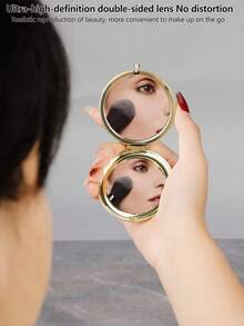 1 Pc Portable Double-Sided Metal Foldable Mirror, HD Makeup Handheld Portable Mirror, Makeup, Affordable, Room Decoration, Dressing Table, Travel, Bedroom, Makeup Accessory, Mirror, Vanity Mirror, Mini Mirror, Portable Mirror, Small Mirror, Handheld Mirror, Affordable, Christmas Stocking Stuffer, Makeup, Makeup Tool, Affordable Item, Gift, Gift For Women, Christmas Gift - Vàng - Xem 7
